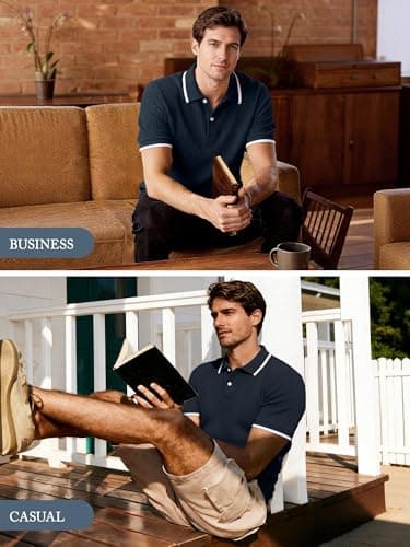 Comdecevis Golf Polo Shirts for Men Business Casual Shirts Mens Knit Polos XXL Navy Blue - Thumbnail 6
