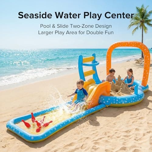 Inflatable Kiddie Pool with Dual Slides, Kids Splash Pool Play Center with Water Slide & Slip Slide, Outdoor Backyard Water Toy for Toddlers - Thumbnail 2