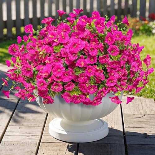 ICX 10pc Artificial Morning Glory Flowers for Outdoors,Silk Fake Flowers UV Resistant, Spring Flowers Artificial for Decoration,Outdoor Fake Plants for Door Porch Patio Planter Yard (Fuchsia - Image 1