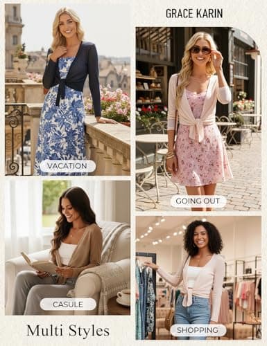 GRACE KARIN Womens Shrugs for Dress Cropped Cardigan Sheer Bolero Sweater Summer Lightweight Cardigan Black M - Thumbnail 6