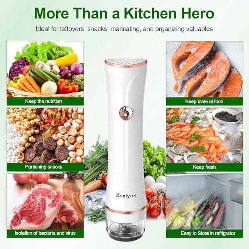 Zenlynk Compact Vacuum Sealer for Food, Portable Handheld Vacuum Sealer Food Saver Machine with 30 Reusable Bags & 4 Clips, Rechargeable Mini Bag Sealer for Meal Prep, Sous Vide and Kitchen Gadgets - Thumbnail 6