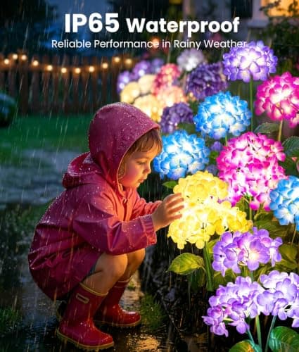 KOOPER Solar Flower Lights, 4 Pack 5-Head Hydrangea with 3X Larger LED Beads, Brighter & Fuller Glow, Solar Lights Outdoor Waterproof, Solar Garden Decor for Yard, Pathway, Patio, Gift for Mom - Thumbnail 4