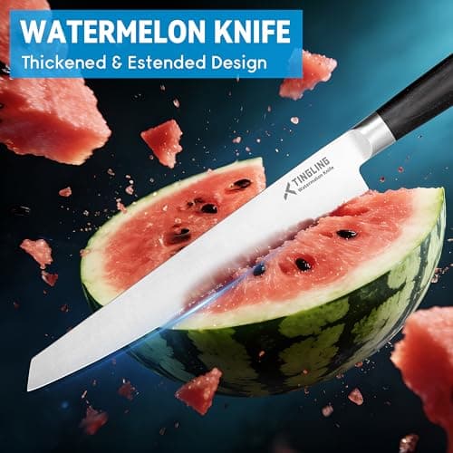 Tingling Watermelon Knife 9" Melon Slicer: Fruit Knives for Cantaloupe, Pineapple Made of High Carbon Steel with Gift Box - Fruit Cutting Knife with Pakkawood Handle - Thumbnail 2