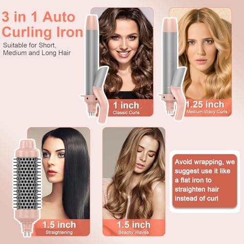 Rotating Curling Iron Set, Automatic Curling Wand for Long Hair, Easy to Use Hair Curler Get Effortless Beach Waves, 3 Sizes Ceramic Barrel 1/1.25/1.5 Inch to 410°F with Home Button, Dual Voltage - Thumbnail 2