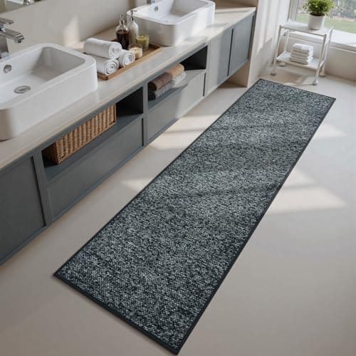 PADOOR Thin Bathroom Runner 24"x48", Braided Bath Mats for Bathroom fits Under Door, No-Slip Rubber Bath Rugs, Machine Washable & Quick Dry Absorbent Bath Mat (Darkgrey) - Image 1