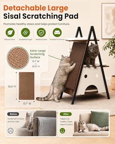 Feliskyn Modern Wood Cat Tree Tower for Indoor Cats Large Adult - 67 Inch Tall Multi-Level Heavy Duty Cat Condo Trees Furniture with Caves Perch Bed Scratching Board -XL Big Wooden Kitty House - Thumbnail 3