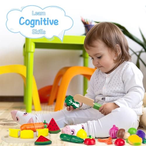 GOPLACS Wooden Play Food Sets for Kids Kitchen - Cutting Fruits and Veggies Toddler Toys Pretend Food Play Kitchen Accessories Montessori Educational Toys Gifts for Kids Boys Girls 3+ - Thumbnail 5