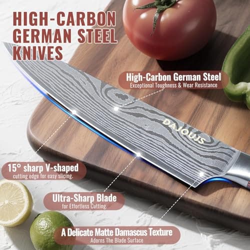 Black Knife Set With Block - 8 Pieces High Carbon Stainless Steel Magnetic Knife Set with Sharpener, Ultra Sharp Kitchen Knives Sets for Cooking with Ergonomic Handle - Thumbnail 4