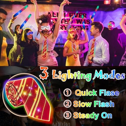 YAOOBEY Cosplay Tie for Easter Valentine’s Party, LED Light Up Necktie Costume Accessory For Men Unisex Adult, Magic School Costumes Birthday Gift, Glow in the Dark Red Tie Striped - Thumbnail 6