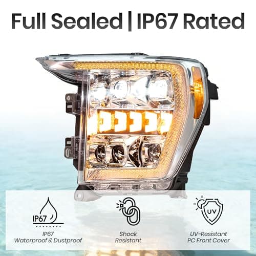 ROVEROLL Projector Led Headlights Assembly Compatible with Ford F150 2021-2023, w/Led Turn Signal, Led DRL, Side Marker, Plug & Play, CREE LED Chips, Passenger and Driver Side, Elegant Style - Thumbnail 3