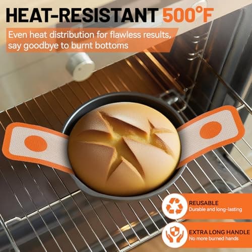 HOTEC 2 Pcs Silicone Bread Sling for Dutch Oven, 0.7MM Thickened Heat Resistant to 500°F Non-Stick Baking Mat with Long Handle Easy to Transfer Sourdough Bread, Dutch Oven Liners Baking Supplies - Thumbnail 5