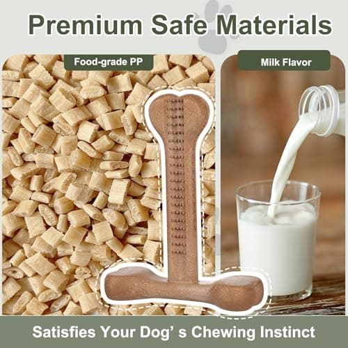 JoviQ Dog Chew Toy for Aggressive Chewers T-Shaped Tough Dog Bone Toys for Small Medium Large Breed to Keep Them Busy (Medium/Large-Under 60LBS, Milk Flavored) - Thumbnail 3