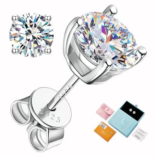 Lyniuoy Moissanite Studs Earrings For Women Men 18K White Gold Plated 925 Sterling Silver Hypoallergenic Flat Back Stud Earrings For Sensitive Ear 7mm 1.2ct X2 - Image 1