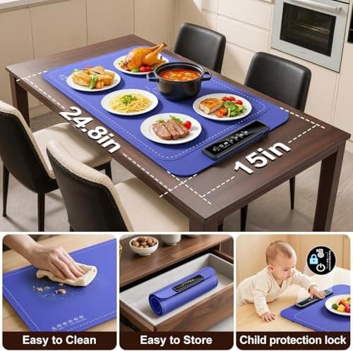 Warming mat for Food, Food Warming Mat - New Upgraded Fast Heating Silicone Electric Warming Tray, Larger Touch Screen, Higher Feet, Roll Up Warming Mat for Food, Portable Food Warmer, Blue - Thumbnail 6