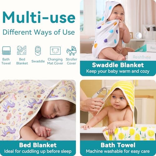2 Pack Baby Hooded Towel,Viscose for Bamboo Baby Bath Towels Soft for Newborn, Baby Girls Shower Gifts, Bath Essential for Toddlers Girls (Unicorn, 29”x 29”) - Thumbnail 3