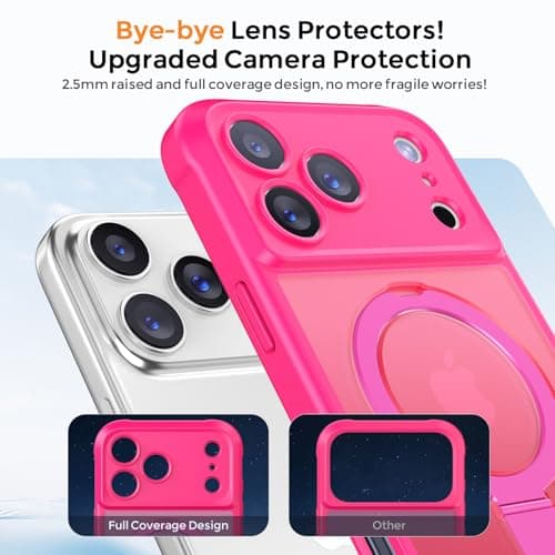 MOCCA Design for iPhone 17 Pro Case, Compatible with Magsafe [Premium Invisible Magnetic Ring Stand] [Military Drop Protection] Full Camera Guard Translucent Matte Slim Phone Cover 6.3",Hot Pink - Thumbnail 3