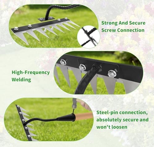 ATLRGISL Iron Weed Rake with Wooden Long Handle, 8 Teeth Weed Puller Tool Heavy Duty, Manual Gardenia Weeding Rake Tool for Yard, Lawn and Garden, 56Inch - Thumbnail 4