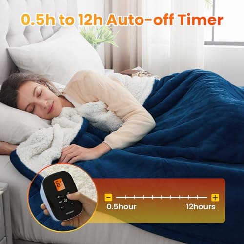 WOOMER Electric Heated Blanket, Soft Flannel Fast Heated Throw Blanket with Multi-Color Option, Twin Size 62"x 84", 10 Heating Levels & 0.5-12H Auto Off, Over-Heat Protection - Thumbnail 4