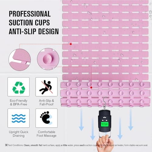 MBOSS Bath Tub Shower Mat Non Slip Bathtub Mats for Bathroom Shower Floor Mat Bath Mats for Shower Tub Anti Slip Shower Mat with Drain Hole and Large Suction Cups (Pink, 27.5 X 15.7 Inch) - Thumbnail 3