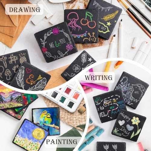 72 Pieces Slate Drink Coasters, GOH DODD 4 Inch Black Coasters Stone Coaster Set, Laser Engraving Blanks with Anti-Scratch Bottom for Home Office Bar Outdoor Housewarming Gifts Wedding Party, Square - Thumbnail 5