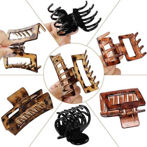 CHANDAT Medium Claw Hair Clips Set for Women - 3 Styles, 9PCS Rectangle Hair Clips for Thick Hair, Square Clips for Thin Hair - Leopard - Thumbnail 4