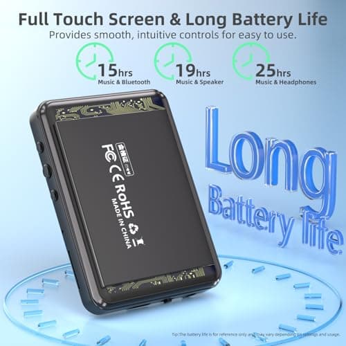 Tengsen 32GB MP3 Player with Bluetooth 5.3, Speaker, FM Radio, E-Book, Shuffle/Repeat Play, Full Touch Screen for Meetings, Lectures, Fitness, SD Card Slot, Black - Thumbnail 6