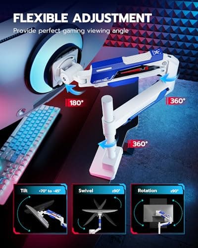 ARES WING CoreArm Single Monitor Mount, Ultrawide Monitor Arm for 24 to 57'' Heavy Duty Curved Screen, Adjustable Gas Spring Monitors Arm Stand up to 66LBS with 75/100/200 Vesa Mount, White - Thumbnail 5