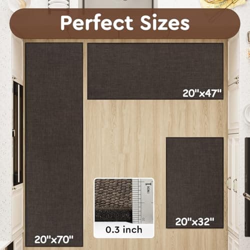 tchdio Kitchen Mats for Floor, Rubber Backed Kitchen Rugs Non Slip Washable, Superior Absorbent Kitchen Runner Rug Easy to Clean, Comfort Kitchen Floor Mat Front of Sink (Brown, 20" × 47") - Thumbnail 6