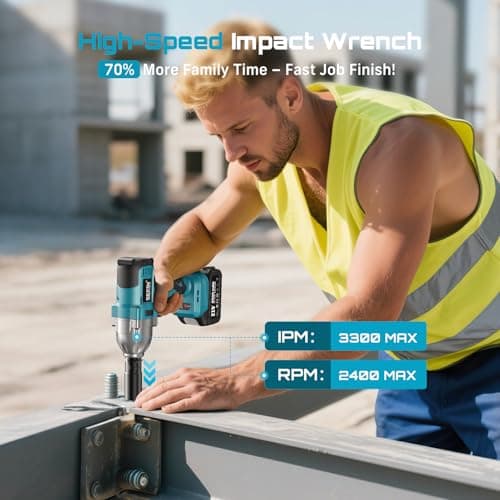 Seesii Impact Wrench 665 FT-LBS(900N.m) 3300IPM 1/2 Impact Gun High Torque Electric Impact Driver Cordless Impact Wrench with 21V 1x4.0Ah Battery 6 Sockets&Case for Home Car Tire Lug Nut Removal Tool - Thumbnail 3