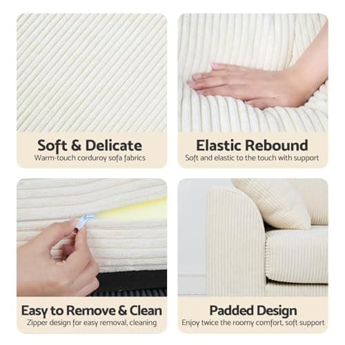 Oversized Modular Sectional Sofa with Storage, Modern Sleeper Sofa, Extra Deep Seat Comfy Corduroy Cloud Couch with Ottoman and 5 Pillows for Living Room (U Shape Sectional with Storage, Cream White) - Thumbnail 6