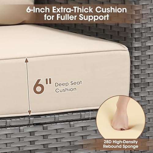 Domvaranique 3 Piece Patio Furniture Set, Grey Wicker Outdoor Conversation Set with 2 Wicker Chairs and Side Table, 6-Inch Thick Cushions, High Back Seating, Beige Olefin Covers for Porch, Deck - Thumbnail 4