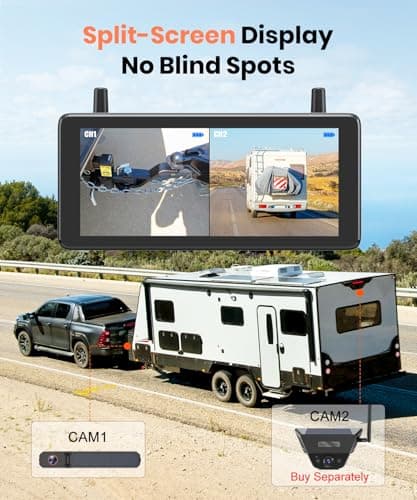 AUTO-VOX 7.2" DVR Portable Solar Wireless Backup Camera:HD 1080P 2 Min Quick Installation Support 2 Split Screen Back up Camera, IP69K Waterproof Reverse Camera for Car, Van, SUV, Truck, Trailer - Thumbnail 6