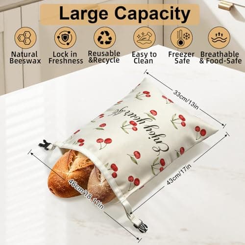 ChefLee Beeswax Bread Bags for Sourdough Homemade Bread (13x17in, 2 Pack) - Sourdough Bread Bags Reusable, Sourdough Bags with Beeswax Lining Keep Fresh Longer, Freezer Safe, Gifts for Baking Loaf - Thumbnail 2