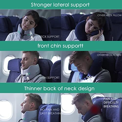 BAKLUCK Travel Pillow for Airplane Neck Chin Support Memory Foam Machine Washable Adults Unisex Neck Pillows for Travel Airplane Sleeping Car Office Grey Small - Thumbnail 3