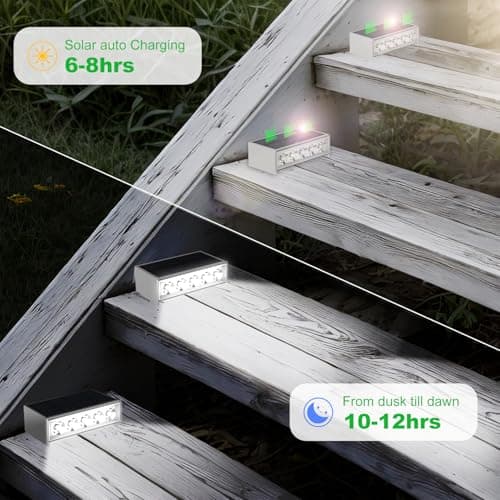 T-SUN Solar Step Light Outdoor, 6 Pack Solar Stair Lights, 6000K Step Lights Outdoor Solar Powered Waterproof LED Outdoor Solar Lights for Steps Deck Court Garden Balcony Patio Stair Porch - Thumbnail 3