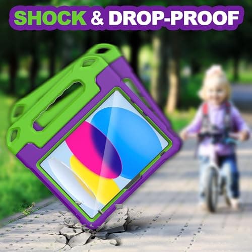 YIHE Kids Case for iPad (A16) 11th Generation 11 Inch 2025 & iPad 10th Generation 10.9 inch 2022, with Built-in Screen Protector and Handle Stand, Full Body Shockproof Protective Cover, PurpleGreen - Thumbnail 5