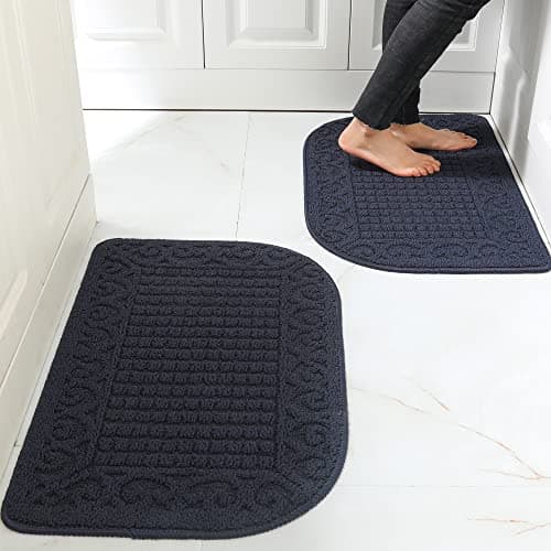 COSY HOMEER 32X20 Inch Anti Fatigue Kitchen Rug Mats are Made of 100% Polypropylene Half Round Rug Cushion Specialized in Anti Slippery and Machine Washable (Navy 2pcs) - Image 1