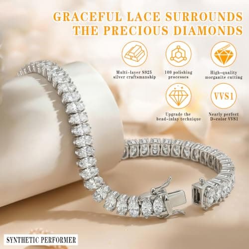 Moissanite Tennis Bracelet For Women, 7 Ins Women's Tennis Bracelets,Marquise Cut D-Color VVS1 Platinum Plated Silver Bracelet,Hypoallergenic Bezel , Ice Crystal Sparkling,Exquisite Jewelry,with Gift Box,Ideal Gift for Wife/Her (7 Inches) - Thumbnail 3