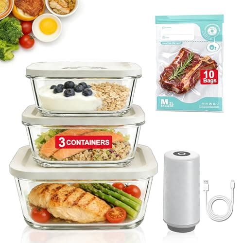 CABIBOX Compact Vacuum Sealer for Food(Powerful Handheld Vacuum Sealer Machine+ 3 Glass Vacuum Containers +10 Reusable Vacuum Bags) for Kitchen Travel Fridge Meal Prep, Gifts for Mom, Wife, Chef - Image 1