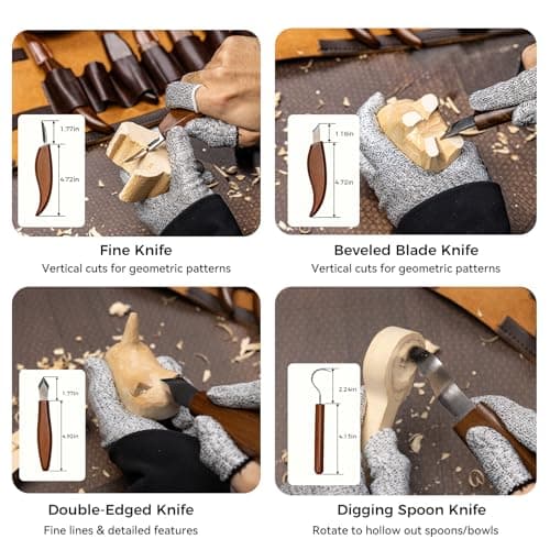VMYTH Wood Carving Kit, 68PCS Complete Whittling Kit with Leather Storage Bag,16 Carbon Steel Knives, 8 Basswood Blocks & Paint,Ideal Wood Carving Set for Beginners,Enthusiasts Gift DIY - Thumbnail 5