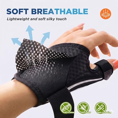 FITSOON Thumb Support Brace | Upgraded Thumb Spica Splint Stabilizer Pain Relief Night Support for De Quervain’ s Tenosynovitis Trigger Finger Arthritis Sprains | Breathable Fabric (Milky White/Black, S/M _ Fit both hands) - Thumbnail 5