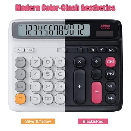 Niodel 12-Digit Desktop Calculator, Modern Color-Clash Aesthetic Design, Dual Power (Solar & Battery), Ergonomic Tilted Large LCD Display for Office, School and Accounting (Black&Red) - Thumbnail 2