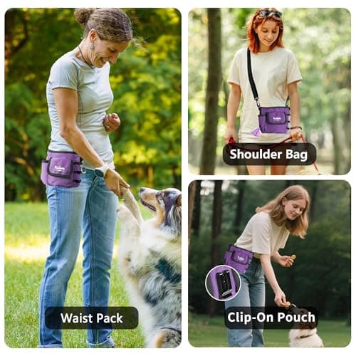 FurtasticFinds Dog Treat Pouch with Quick-Release Magnetic Closure, 3-Way Wear Treat Bags, 900D Waterproof Fabric, 4 Storage Spaces, Treat Pouch for Pet Training Walking (Purple) - Thumbnail 4