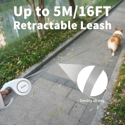 360° Tangle-Free Retractable Dog Leash 16 ft Heavy Duty Reflective Nylon Tape for Small to Medium Dogs Up to 60lbs,Soft Grip, Lock(Medium, White) - Thumbnail 4