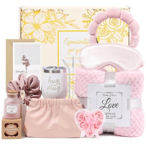 TIANTAIYUE Spa Gift Basket for Women, 11-Piece Self Care Package for Her, Romantic Pink Relaxation Gifts for Birthday, Anniversary, Mother's Day, Thank You Gifts for Mom, Wife, Girlfriend - Image 1