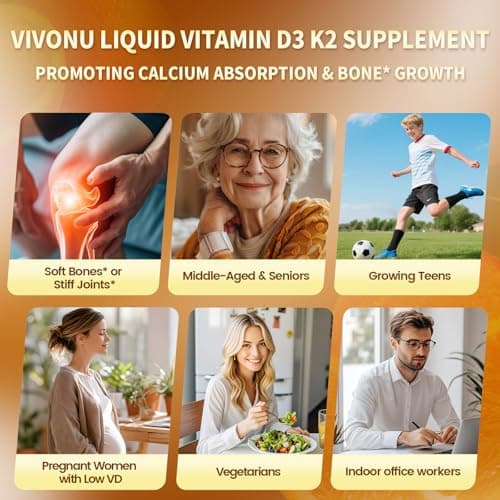VivoNu Vitamin D3 K2 Drops, D3 20000 IU & K2 as MK-7 400mcg with Magnesium, Calcium, Zinc & Omega 3 for Immune*, Mood*, Bone* Health, Orange Flavor Vitamin D Liquid Drops Supplement, Non-GMO (1) - Thumbnail 6