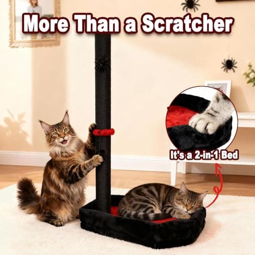 VIEFIN Gothic Cat Scratching Post with 40 Pcs Interactive Cat Toys, 34" Tall Cat Scratching Posts for Indoor Cats Adults, Cute Cat Scratch Post with Spider Toys - Thumbnail 2