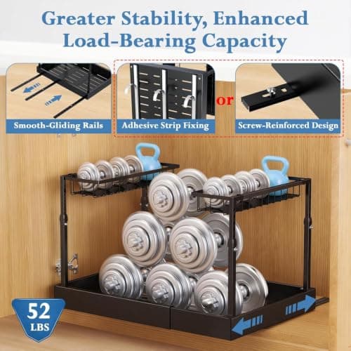 Aisslro Under Sink Organizer, 2 Tier Under the Sink Storage, Expandable Adjustable Slide Out Pull Out Under Cabinet Organizers Shelf, for Kitchen Bathroom Pantry Closet Organization, Black - Thumbnail 5