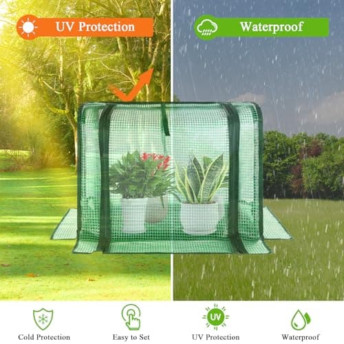 U'Artlines Portable Mini Greenhouse Small Green House with Waterproof Pad 23x13x17 Inch Plant Cover Tent for Garden Small Plants Indoor Outdoor, Green PE - Thumbnail 6