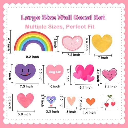 Humerry Kids Heart Wall Stickers, 201 Piece Removable Peel and Stick Rainbow Wall Decals for Nursery, Playroom and Bedroom, 6 Sheets Heart-Shaped Wall Decor - Thumbnail 5